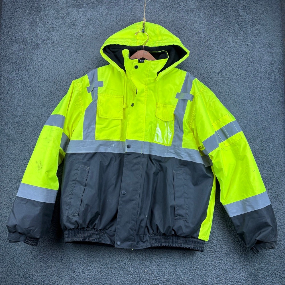 Safety Jacket J2021 Hi-Vis Reflective ANSI Class 3 Neon Yellow Black Mens XL